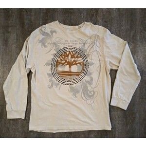 Man's Shirt Top Timberland Long Sleeve Beige Logo Tee Size XL Men Nice Graphic